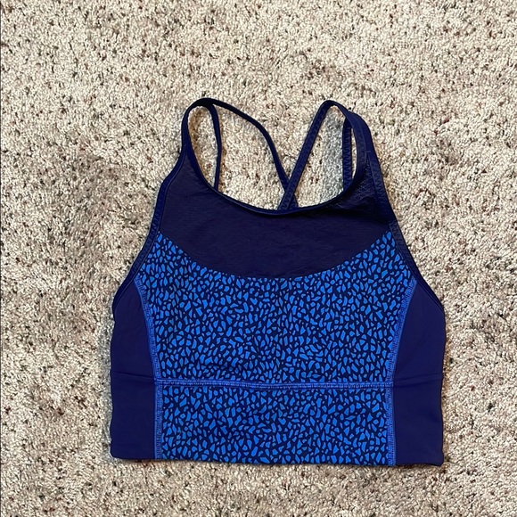 Lululemon Clip-In Long Line Bra Miss‎ Mosaic Lakeside Blue Hero Blue Size 4 - Picture 1 of 5